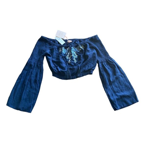 PacSun Off Shoulder Top Crop Festival Embroidered Tassel NEW Stretchy - Picture 6 of 13